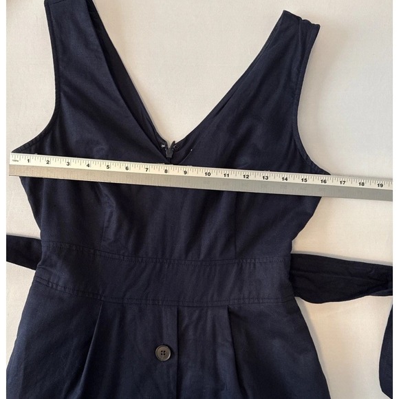 Gap Linen Dark Night Navy Blue Button Front Tie Midi Dress S Scandi Quiet Luxury - Picture 8 of 9